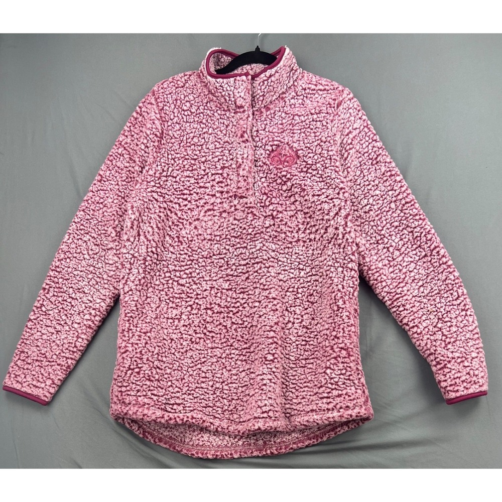 Realtree Pullover Womens XL Sherpa Fleece Snap Neck Pink Purple Camo Good